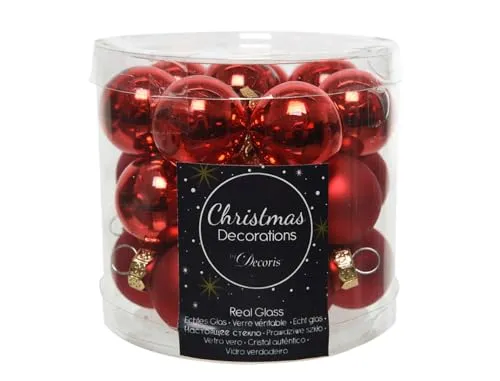 Dose mit 24 Stück Glaskugeln mit 25 mm Durchmesser, rot in rot von Kaemingk