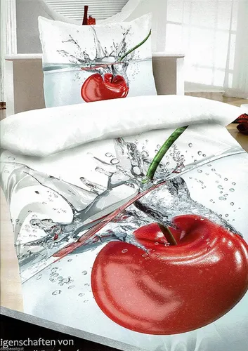 2tlg Wende BETTWÄSCHE Baumwolle Renforce 135x200cm Neu Rot Weiß Kirsche 3D Druck