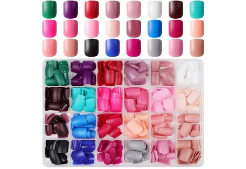 LuxusKollektion Kunstfingernägel 24er Pack Matt Eckig Press on Nails Set kurz Nägel mit Nagelfeile