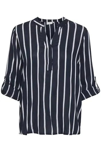KAFFE Langarmbluse Stridy - Gestreifte Viskosebluse in Marine/Weiß, Größe 44 - Blusen aus 100% Viskose (LENZINGTM ECOVEROTM), pflegeleicht und ideal für einen lässigen Look. Perfekt für den Alltag!