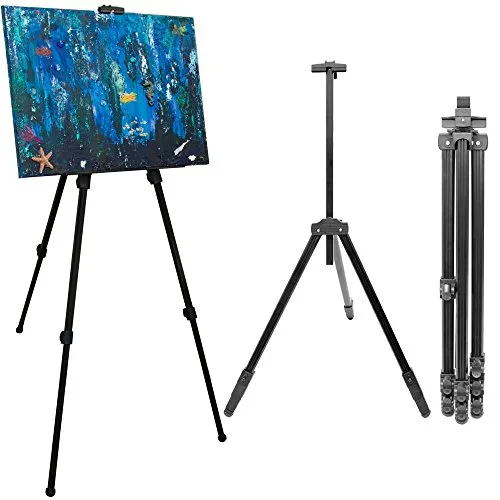 EYEPOWER 58-180cm Feld Staffelei Aluminium - Hochwertige Künstlerstaffelei aus leichtem Aluminium, stufenlos höhenverstellbar von 58 bis 180 cm, ideal für Malen im Freien und auf Reisen.