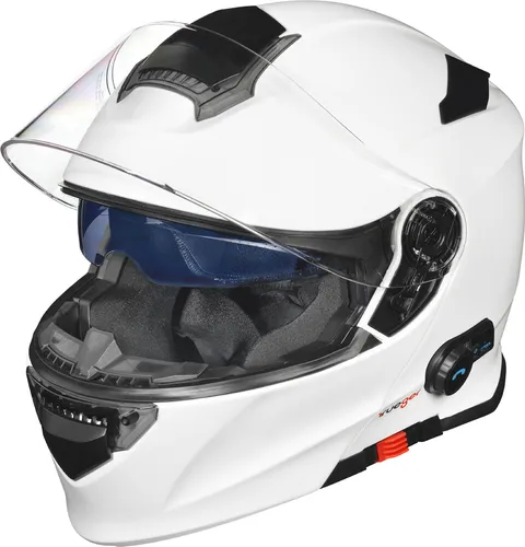 Bluetooth Intercom Sprechanlage Headset T-Com Klapphelm Jethelm Crosshem Integralhelm Matt Weiß S (55-56) - Sportlicher Klapphelm mit Bluetooth und Sonnenvisier. Hohe Sicherheit und Komfort für optimale Fahrten. Mit verstellbarem Kinnriemen und guter Belüftung für ein angenehmes Tragegefühl.