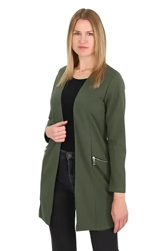 Malito - Damen Langarm Casual Blazer - offener eleganter Stretch-Blazer - weich & figurumspielend - Business Longblazer 6041 - (Oliv XL)