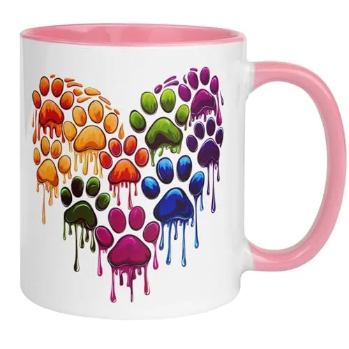 Tasse Katze | Buntes Herz aus Pfoten | Lustiger Katzen Pfoten Geschenk Becher
