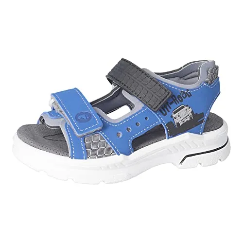 RICOSTA Jungen Sandalen Road,Kinder Sommerschuhe,WMS:Mittel,Outdoorsandalen,Klettverschluss,Freizeitschuhe,Azur/grau (150),25 EU