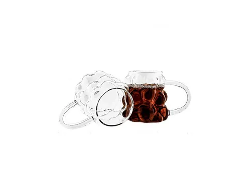 8er Bubble Gläser-Set mit Henkel - Hitzebeständig und Elegant - Bestecksets: 8er Set aus hitzebeständigem Borosilikatglas mit komfortablem Henkel, ideal für Heiß- und Kaltgetränke. Stilvolles Bubble-Design für jedes Zuhause.