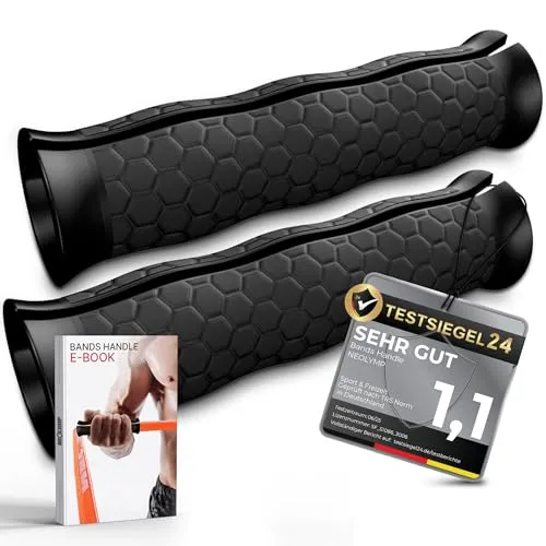 NEOLYMP Griffe für Fitnessbänder – Ergonomisches Bogendesign rutschfest, langlebig & hautfreundlich – Perfektes Gym Zubehör (Schwarze Griffe für Fitnessbänder)