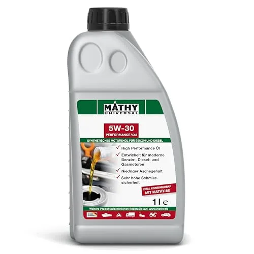 MATHY Motoröl SAE 5W-30 Performance VX3 (1,0 l)- Synthetisches HC-Motorenöl - speziell für moderne Diesel- und Gasmotoren - aschearmes Leichtlauföl
