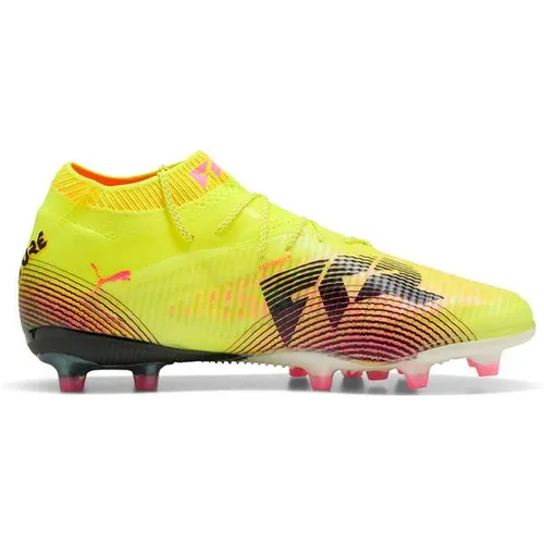 Puma Future 8 Ultimate AG Fußballschuh Unisex - Neongelb Schwarz Pink Gr 43 - Fußballschuhe für Kunstrasen mit FLEXGILITY Sohle für agile Bewegungen und GripControl Pro für präzise Ballkontrolle. Optimaler Komfort dank ORTHOLITE® O-THERM™ Technologie und anpassbarer Passform.