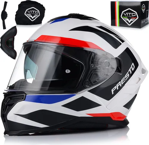 Integralhelm mit Sonnenblende | VITO PRESTO | Motorrad Helm Vollvisierhelm Mopedhelm ECE 22.06 | Motorradhelm Full-Face Helme | 2XL (63-64cm)