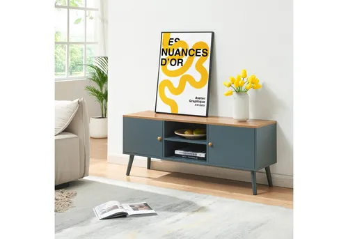 [en.casa] TV Schrank Reyljand Lowboard - TV-Halterungen mit modernem Design, 2 Türen und offenen Fächern für optimale Aufbewahrung und Pflegeleichtigkeit – ideal für ein stilvolles Wohnzimmer.
