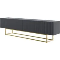 Selsey TV-Lowboard Veldio mit Lamellenfront 175 cm Schwarz mit Goldenem Gestell