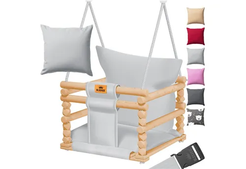 KIDIZ® Babyschaukel - Höhenverstellbare Kinderschaukel mit Polsterung - Spielplätze: Robuste Holzschaukel für Kinder von 0,5 - 3 Jahren, sicher dank Anti-Kipp-Design und höhenverstellbar für drinnen und draußen.