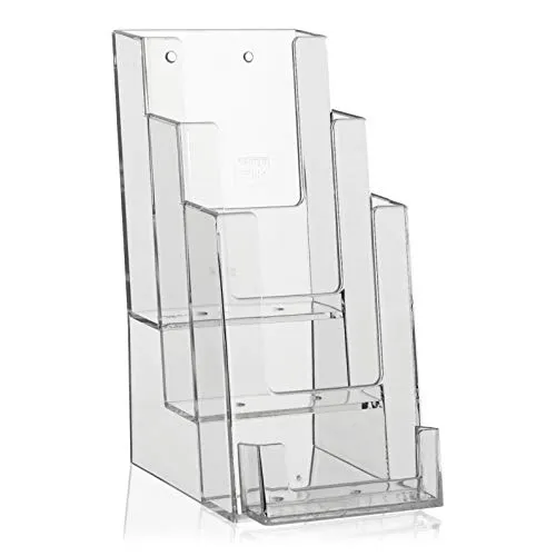 Aufsteller für Flyer im Format DIN Lang (DL) 1/3 A6 Hochformat mit 3 Etagen und extra Visitenkartenhalter