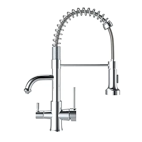 TVTIUO Küchenarmaturen 3-Wege-Küchenarmatur mit abnehmbarer Handbrause Trinkwassermischer aus Messing, mit Wasserfilter für Wasser und Mund, um 360 ° drehbar, Spray Pulldown, verchromt
