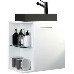 2-TLG Set | Waschplatz für Gäste WC – Hausa-BL - Komplettprogramm für Badezimmer, bestehend aus einem eleganten Unterschrank und Waschbecken, ideal für platzsparende Gästebäder mit unsichtbarem Griff für eine moderne Optik.