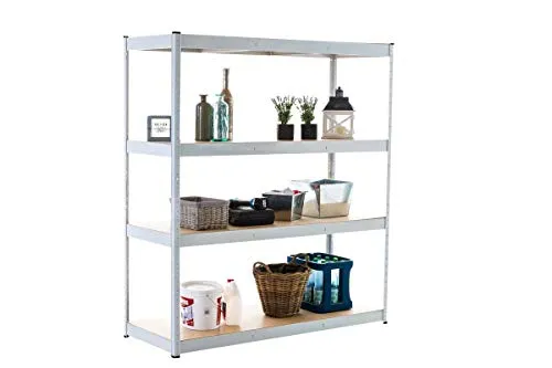 CLP Lagerregal 160x180 cm - Belastbar bis 350 kg - Lagerregal aus weißem Metall mit 4 höhenverstellbaren Regalböden, ideal für schwere Gegenstände. Werkzeuglose Montage für schnellen Aufbau und Abbau.