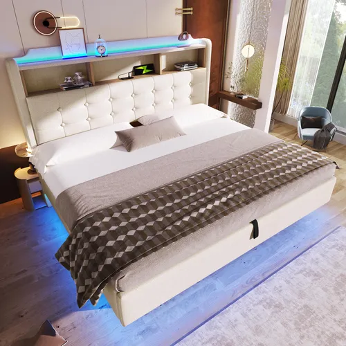 MODFU Doppelbett 180×200 mit LED und hydraulischem Stauraum