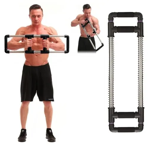 GoFitness Push Down Bar - Oberkörper Trainer für Zuhause - Krafttraining Gerät für Brust, Arme, Schultern, Bauch und Rücken. Mit 4 starken Federn für intensives Workout und flexiblen Widerstand von 10-50 kg. Ideal für Zuhause, Büro oder unterwegs.