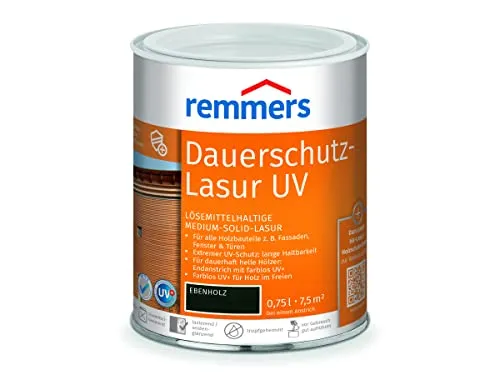 Remmers Dauerschutz-Lasur UV ebenholz, 0,75 Liter, Holz UV-Schutz für außen, auch für helle Farbtöne und farblos UV+, blockfest, wetterbeständig