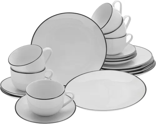 CreaTable - Luna Black Line Kaffeeservice 18-tlg - Komplett-Service aus hochwertigem Porzellan, ideal für 6 Personen. Mikrowellen- und spülmaschinengeeignet – perfekt für den täglichen Gebrauch!