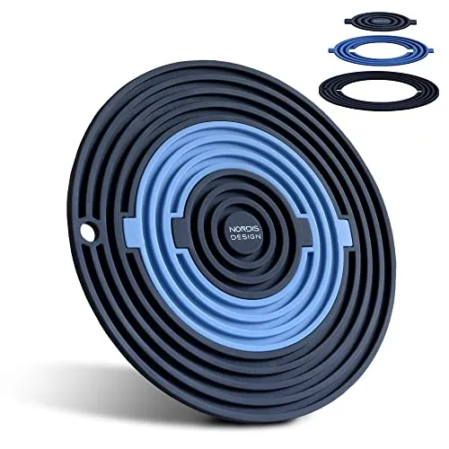 NORDIS DESIGN Silikon Topfuntersetzer 3er Set, hitzebeständig bis 230°C., extra flach, Anti-rutsch & spülmaschinenfest, dreiteilige Topflappen rund 20 x 20 cm für Küche & Camping