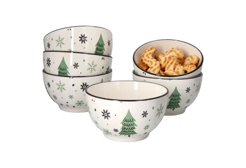 MamboCat Müslischale 6er Set - Weihnachtsbaum Design - Müslischalen im festlichen Weihnachtsbaum-Design, ideal für 6 Personen. Perfekt für Kekse, Salate oder Müsli. Mikrowellen- und spülmaschinengeeignet, handgefertigt aus Steingut.