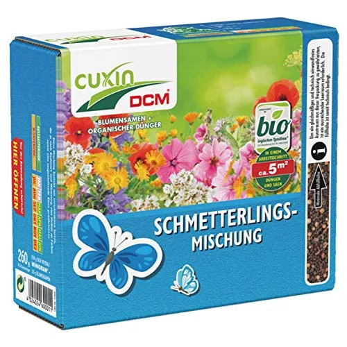 Cuxin Blumensamen Schmetterlings-Mischung, 2in1 Saatgut & Dünger, 260 g