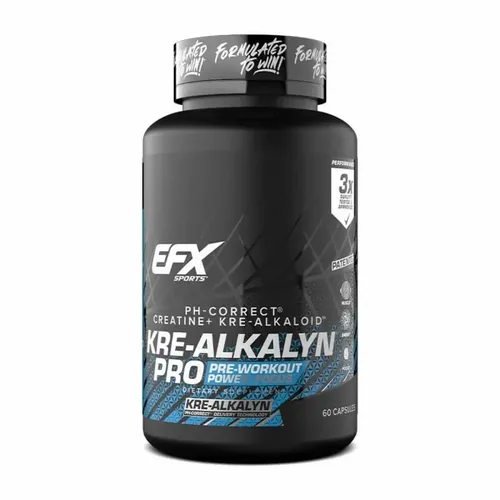 EFX Kre-Alkalyn Pro - 60 Kapseln - Hochdosierte Kapseln mit pH-stabilem Kreatinmonohydrat für optimale Leistung. Pro Portion 3600 mg gepufftes Kreatin und zusätzliche Inhaltsstoffe für die Unterstützung der Fitnessziele.