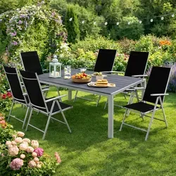 7-teiliges Gartenmöbel Set Aluminium Non-Wood 180x90cm - Elegantes Aluminium-Gartenmöbel Set mit einem stabilen Tisch und 6 Klappstühlen. Pflegeleicht und ideal für Terrasse oder Balkon. Genießen Sie entspannte Stunden im Freien!