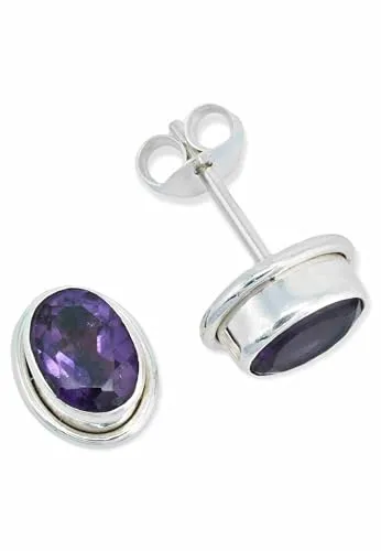 Ohrstecker 925 Silber Amethyst lila Stein Edelstein Ohrringe echt Silber Damen Sterling Silber Stecker Geschenk(MOS-039-51)