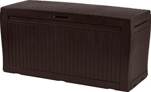 Keter Comfy Gartenbox 270L - Auflagenbox in Holzstruktur-Optik, ideal für die Aufbewahrung von Kissen und Gartenutensilien. Pflegeleicht, leicht und rostbeständig – perfekte Sitzmöglichkeit für Ihren Garten.
