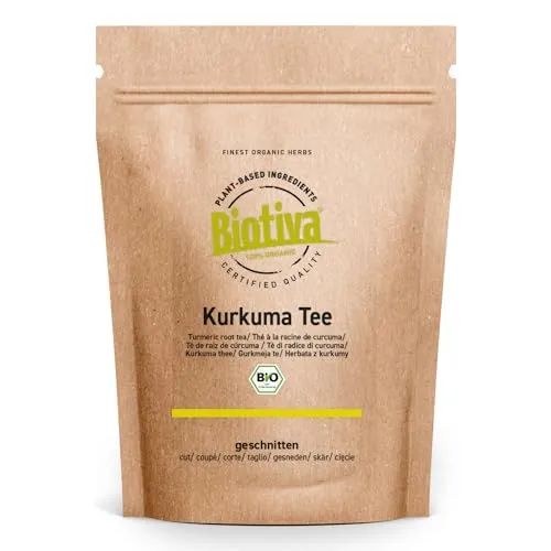 Kurkuma Tee Bio 250g - hochwertige Kurkumawurzel (Curcuma longa) getrocknet - Superfood - Abgefüllt und kontrolliert in Deutschland - Biotiva