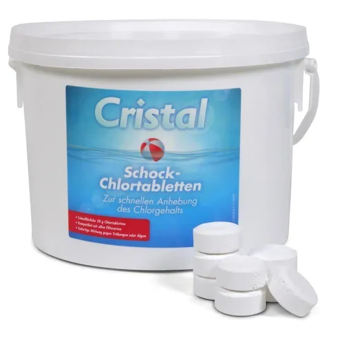 CRISTAL Schockchlortabletten 20g - 3,0 kg für Pool & Spa - Wasserpflegeprodukte für frisches, klares Wasser. Ideal zur schnellen Chlorung von Schwimmbädern und Whirlpools.