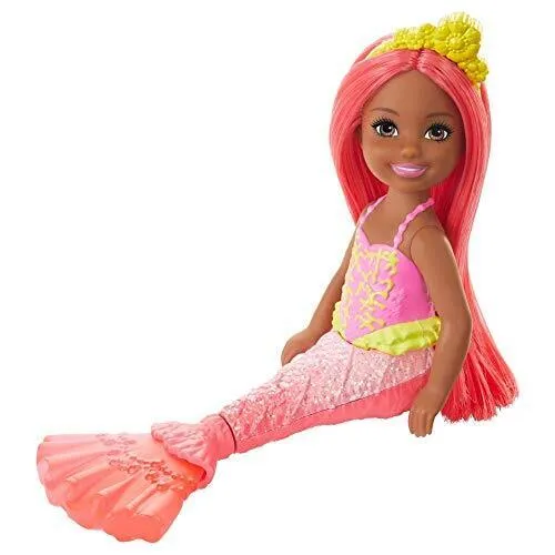 Barbie Dreamtopia Chelsea Mermaid Doll, 6.5-inch with Coral-Colored Hair and Tai