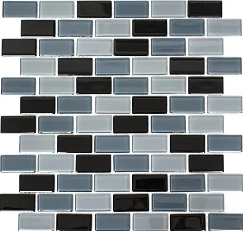 Mosaik Brick Crystal mix schwarz Glasmosaik Transluzent Transparent 3D Fliesenspiegel, Mosaikstein Format: 25x50x4 mm, Mattengröße: 322x310 mm, 10 Matten