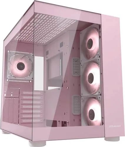 Cougar FV150 RGB ATX Gehäuse in Rose - Stylisches ATX-Gehäuse mit RGB-Beleuchtung und Glas-Seitenpaneelen, ideal für Mini-ITX, mATX und ATX-Boards, perfekt für Gaming-Enthusiasten.