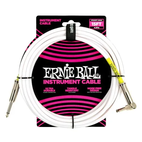 Ernie Ball klassisches Instrumentenkabel gerade/gerade 4,57 m (15 ft) - Weiß