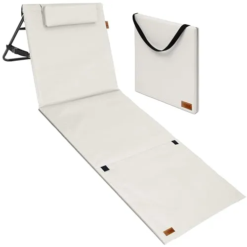 Strandmatte Beige 158x56x46cm gepolstert - Camping-Möbel mit hochklappbarer Rückenlehne und gepolstertem Kopfteil, ideal für entspannte Stunden am Strand. Robust, leicht transportierbar und maschinenwaschbar.