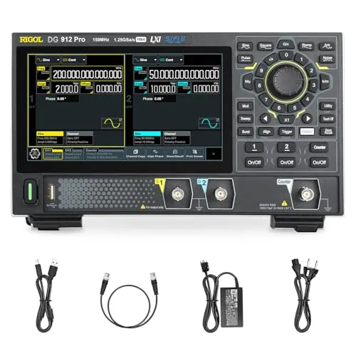 RIGOL DG912 Pro Funktionsgenerator 150 MHz - Funktionsgenerator mit 150 MHz und 16-Bit-Auflösung, ausgestattet mit einem 7-Zoll-HD-Touchscreen und Powerbank-Unterstützung für mobile Einsätze.