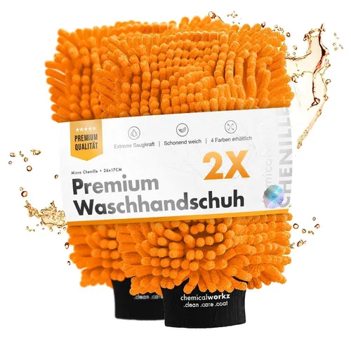 Chemicalworkz Chenille Wash Mitt Orange (2er Set) Autowaschhandschuh Autowäsche