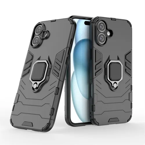 Hülle iPhone 16 Handyhülle Stoßfest 360° Ring Ständer TPU Back Cover Schwarz
