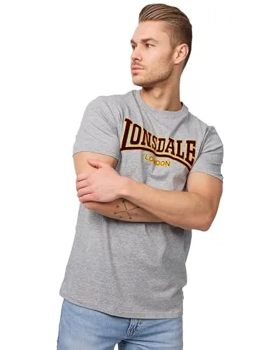 Lonsdale Herren T-Shirt CLASSIC, Steingrau, L - T-Shirt für Herren mit schmaler Passform, großem Logo-Druck und Rundhals-Ausschnitt, aus 100% Baumwolle für hohen Tragekomfort.