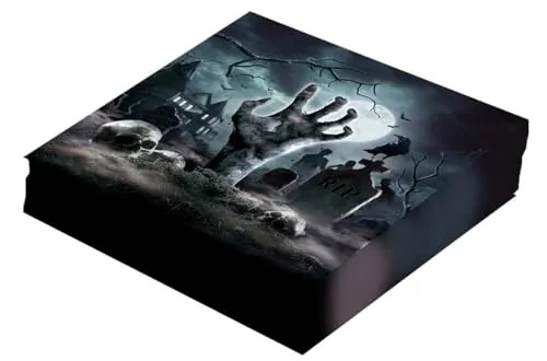 FIESTAS GUIRCA | 20 Einweg Servietten Friedhof (16x16 cm) - Tischdekoration für Halloween Partys - Ideal für Gruselige und Schreckliche Events - Grau