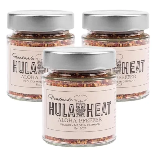 HULAHEAT 3x Aloha Pfeffer 3x 60g, würzig-leckerer Pfeffer-Mix, vegan, ohne Konservierungsstoffe, ohne Geschmacksverstärker, vielfältig einsetzbar, Made in Germany