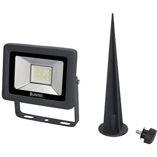 UNITEC LED Strahler mit Erdspieß 10 Watt, 800 Lumen, 1,8 Meter Zuleitung, Gartenstrahler, 6500 Kelvin, Anthrazit, IP65, Aluminiumdruckguss, Sicherheitsglas, Energieeffizienzklasse