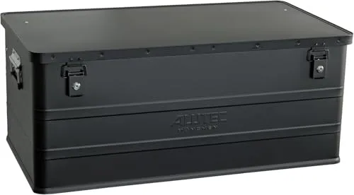 ALUTEC Aluminiumbox Classic 142 - Schwarz - Werkzeugkasten mit 142 ltr. Volumen, stoßsicher und spritzwassergeschützt. Ideal für Handwerk und Heimwerken mit zwei Sicherheitsschlössern und platzsparendem Stapeldesign.