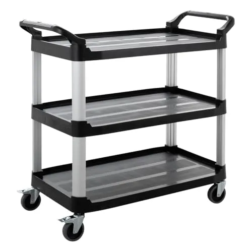 GastroHero Servierwagen Polypropylen Groß mit Rollen - Robuster Servierwagen aus Polypropylen mit 3 stabilen Ebenen, ideal für Gastronomiebedarf. Hohe Tragkraft von 120 kg und 4 beweglichen Rollen für einfachen Transport von Speisen und Getränken.