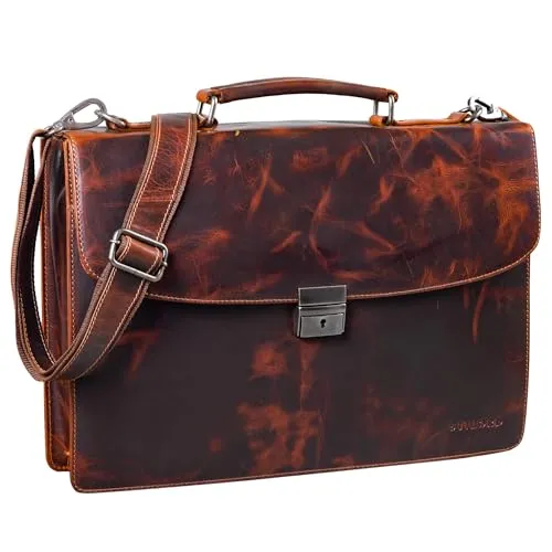 STILORD 'Jonathan' Elegante Aktentasche aus Echtleder für 15,6 Zoll Laptops - Elegante Aktentasche aus Rindsleder mit Schloss, ideal für Business und Büro. Viel Platz für DIN A4-Aktenordner und praktische Organisationsleiste für Ihre Geräte.