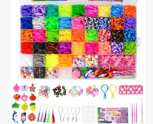 Produktbild Noa Home Deco Loom Bänder Set, 5100+ Stück Loom Gummis für Armband Selber Machen, Bunte Loops Gummis Set Zubehör mit Anhängern und Accessoires, DIY Basteln Geschenk für Kinder Junge Mädchen